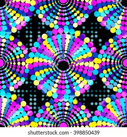 small beautiful colored circles on a black background Seamless geometric pattern