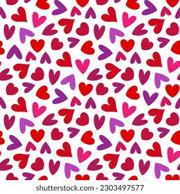 Small beautiful multi-colored hearts isolated on a white background. Cute seamless pattern. Vector simple flat graphic illustration. Texture.