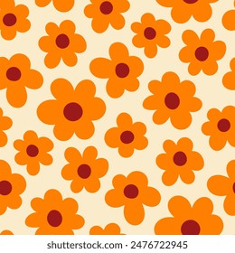 Pequeñas y hermosas flores de naranja aisladas sobre un fondo blanco. Lindo patrón floral sin costuras. Vector simple gráfico plano dibujado a mano ilustración. Textura.