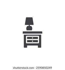 A small bedside table with a lamp vector icon. filled flat sign for mobile concept and web design. Nightstand glyph icon. Bedroom essentials symbol, logo illustration. Vector graphics