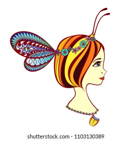Small Bee girl vector for modern t shirt print, embroidery patch and printing. For girl boy fabric background design. Fashion graphic tee and printed tee