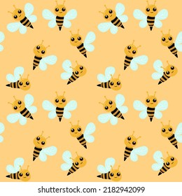 Una pequeña abeja de fondo amarillo. Hermoso patrón sin costura con abejas. Hermosa ilustración infantil vectorial. Ideal para tejidos, textiles, embalajes.
