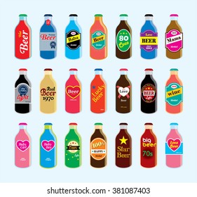small beer bottle vector set