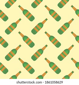 Garrafa pequena de cerveja, padrão sem costura sobre fundo amarelo.