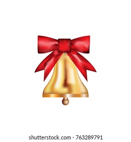 Small bell with red bow vector icon isolated on white background