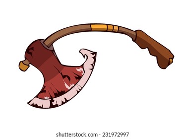 Small Bent Stylized Battle Axe, Vector Illustration isolated on White Background, outlines available on a Separate Layer.  