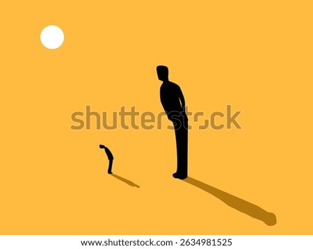 Small and big businessmen stand looking at each other, unequal business and competition