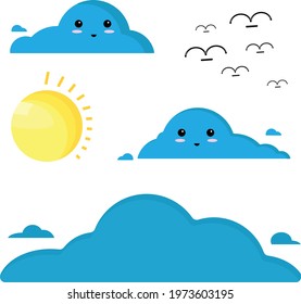 Small and big of clouds with a cute face