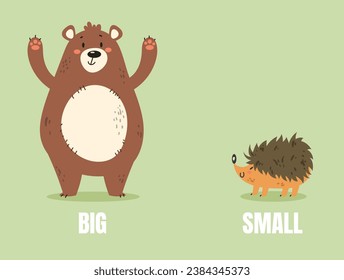 Small big different size compare cartoon animal concept. Vector flat graphic design illustration