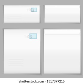 Small and big realistic envelopes set with stamps, vector illustration