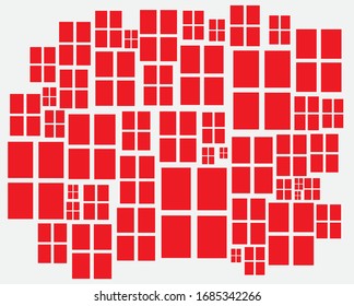 Pequeñas ventanas rojas. Ilustración vectorial.