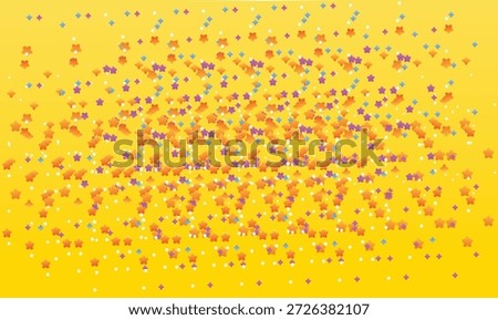 Small and big several multicoloured star display on yellow background