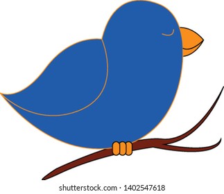 A small bird in blue colour sitting on a branch , vector, color drawing or illustration.