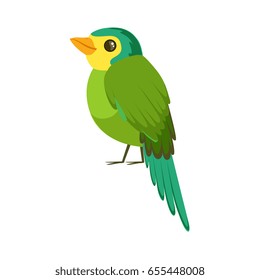 Small bird in blue and green colors colorful vector Illustration