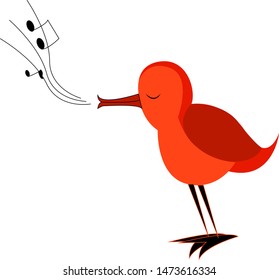 Un pájaro pequeño de naranja brillante que canta muy dulcemente, vector, dibujo de color o ilustración.