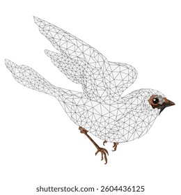Small bird chick sparrow passer domesticus outline low-polygon vector illustration editable hand draw