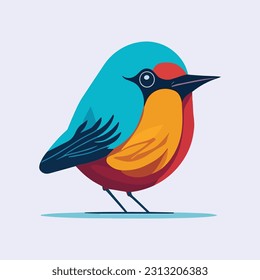 Small bird colorful, nature simple illustration. Isolated single vector