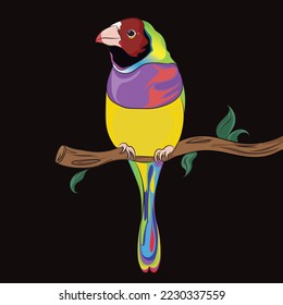 Small bird of many colors resting on a branch.	