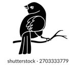 A small bird perched on a branch, a sparrow - a vector silhouette image suitable for a logo, pictogram, or stencil. A small songbird, a canary silhouette.