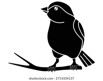 A small bird perched on a branch, a sparrow - a vector silhouette image for a logo, pictogram, or stencil. A small songbird, a canary silhouette.