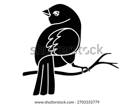 A small bird perched on a branch, a sparrow - a vector silhouette image suitable for a logo, pictogram, or stencil. A small songbird, a canary silhouette.