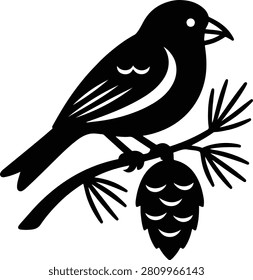Small bird perching on a pine tree branch vector illustration