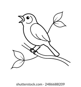 Small bird singing black silhouette vector illustration