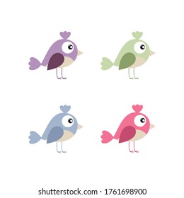 Small birds on a white background. Children's cartoon vector illustration. Drawing for children's books, textiles, patterns, packaging paper. Logo design of products for newborns