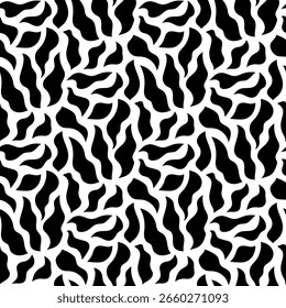 Pequeñas Formas abstractas negras aisladas sobre fondo blanco. Patrón monocromático sin costuras. Vector simple plano gráfico dibujado a mano ilustración. Textura.