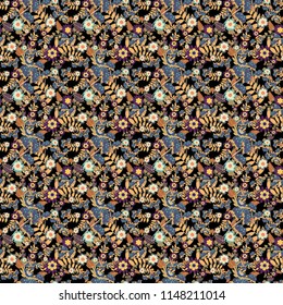 Small black, beige and blue flowers. Vector seamless pattern. The elegant the template for fashion prints. Cute pattern in small flower. Ditsy floral background.