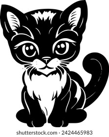 Small black cat on a white background. Vector illustration