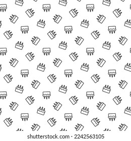 Small black contour linear cakes with candles isolated on white background. Cute monochrome seamless pattern. Vector simple flat graphic illustration. Texture.