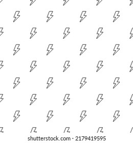 Small black contour linear pixel lightning bolts isolated on white background. Cute monochrome seamless pattern. Vector simple flat graphic illustration. Texture.