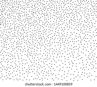 Small black dots, circles, stipples on white background. Pattern to create textured surfaces. Vector illustration. Random halftone