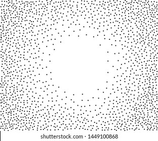 Small black dots, circles, stipples on white background. Pattern to create textured surfaces. Vector illustration. Random halftone