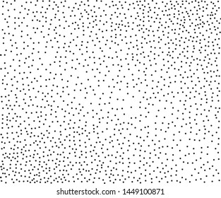 Small black dots, circles, stipples on white background. Pattern to create textured surfaces. Vector illustration. Random halftone