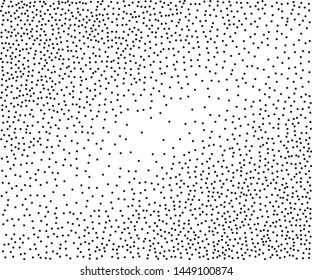 Small black dots, circles, stipples on white background. Pattern to create textured surfaces. Vector illustration. Random halftone