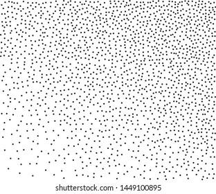Small black dots, circles, stipples on white background. Pattern to create textured surfaces. Vector illustration. Random halftone