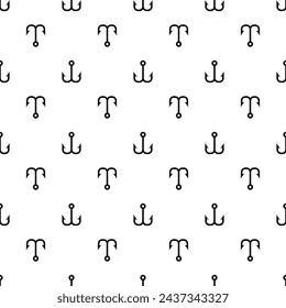 Small black double fishing hooks isolated on a white background. Monochrome seamless pattern. Vector simple flat graphic illustration. Texture.