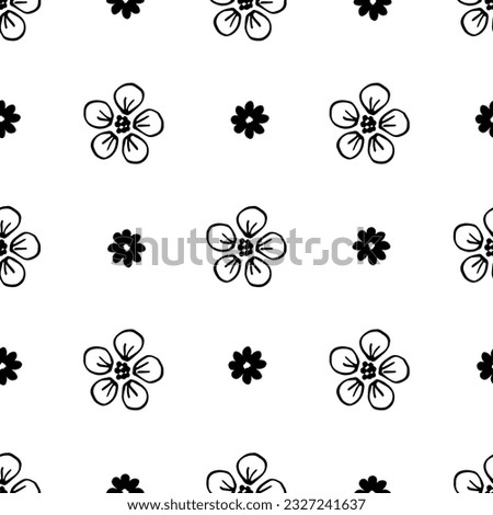 Small black flowers on a white background. Simple floral geometric vector seamless pattern. For fabric prints, textile products, packaging, stationery.