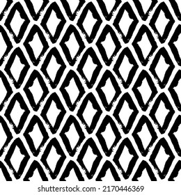 Small black ink contour linear rhombuses isolated on white background. Monochrome geometric seamless pattern. Vector simple flat graphic hand drawn illustration. Texture.