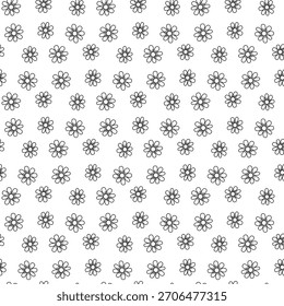Small black outline linear flowers isolated on a white background. Monochrome floral seamless pattern. Vector simple flat graphic illustration, hand drawn. Texture.