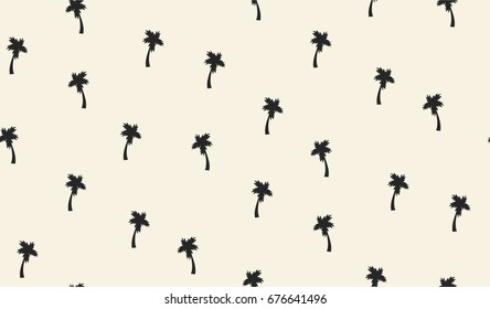 Small black palm seamless pattern. Vector hand drawn illustration.