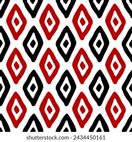Small black and red rhombuses isolated on a white background. Cute geometric seamless pattern. Vector simple flat graphic hand drawn illustration. Texture.