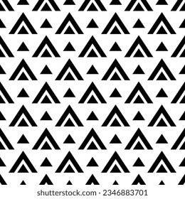 Pequeños triángulos negros aislados sobre fondo blanco. Patrón geométrico monocromo sin soldadura. Ilustración gráfica plana vectorial simple. Textura.