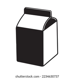 Small black and white Milk carton vector icon silhouette isolated on white background. Simple pictogram cardboard drink.