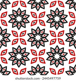 Small black-red diamonds isolated on a white background. Geometric floral seamless pattern. Vector simple flat graphic hand drawn illustration. Texture.
