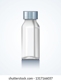 Small blank lid sealed aid remedy sample flacon. Surgical drugstore healthcare embty virus inocule lab object logo pictogram draw concept. Closeup clean sterile hypoderme serum fluid product container