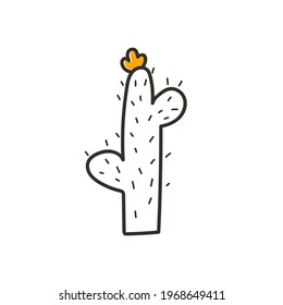 A small blooming cactus in the style of doodle. Cartoon vector element for design.