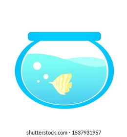 Small blue aquarium with fish inside it. vector illustration